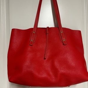 New Red J McLaughlin pebble leather tote bag with pouch